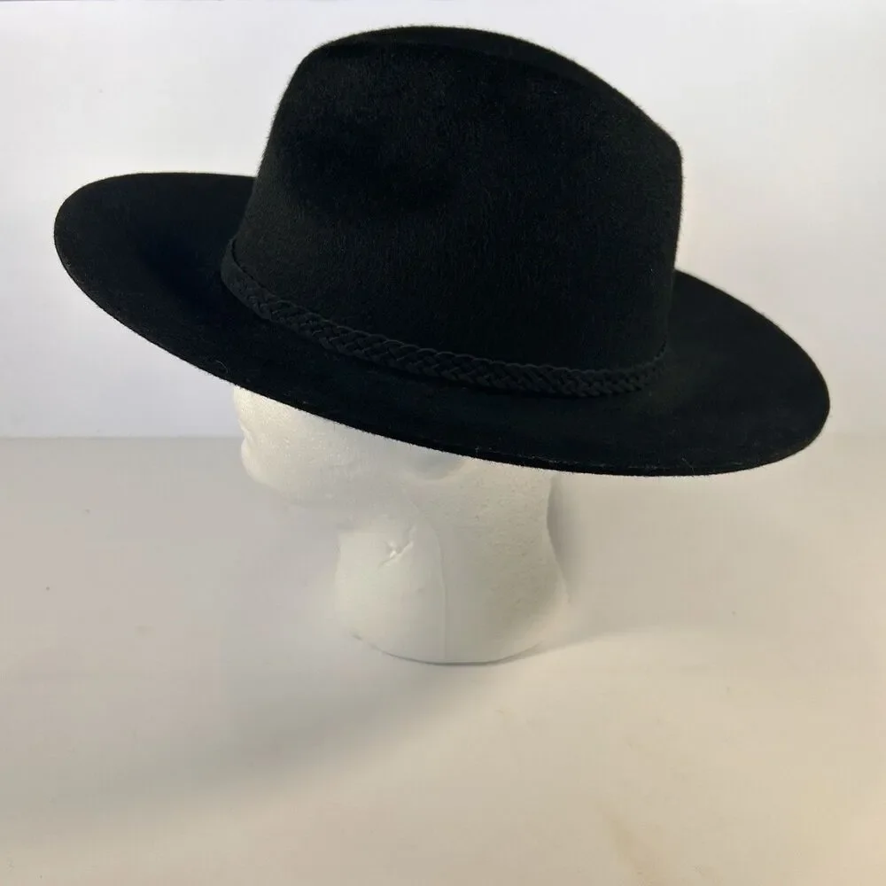 Adora Western Style Wool‎ Hat Black Braided Leather Accent One Size USA Made